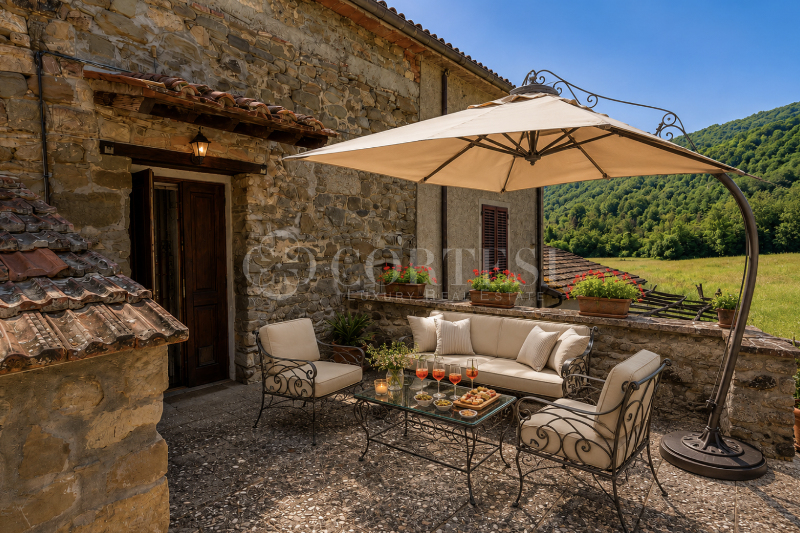 Terrasse vom Landhaus / Toskana Toskanisches Landhaus mit Pool und Gästehaus bei Cortona